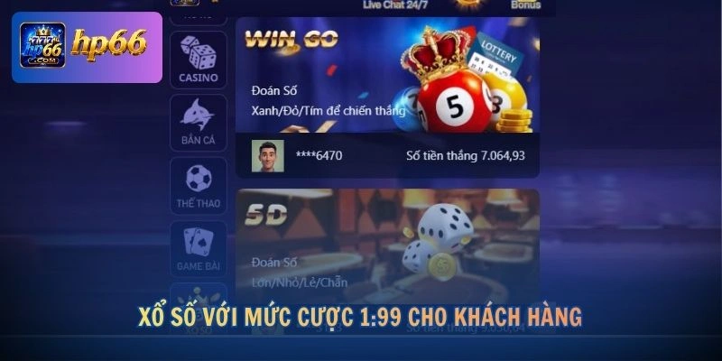 Xổ số với mức cược 1:99 cho khách hàng